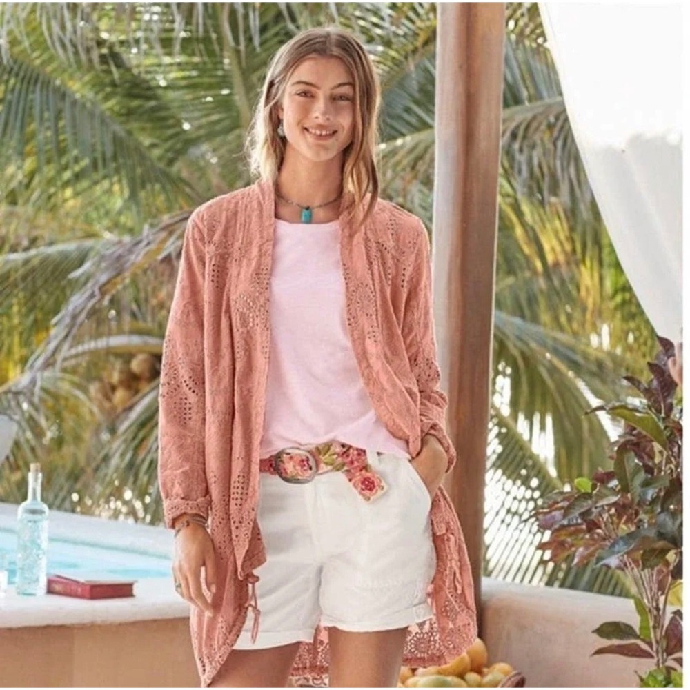 SUNDANCE Moonlight Eyelet Lace 100% Cotton Jacket Cardigan in Terracotta, Medium